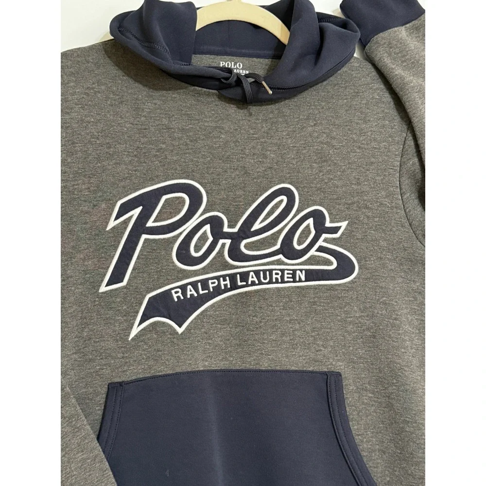Polo Ralph Lauren Performance Unisex S Gray Navy Blue Hoodie Sweatshirt Perfect